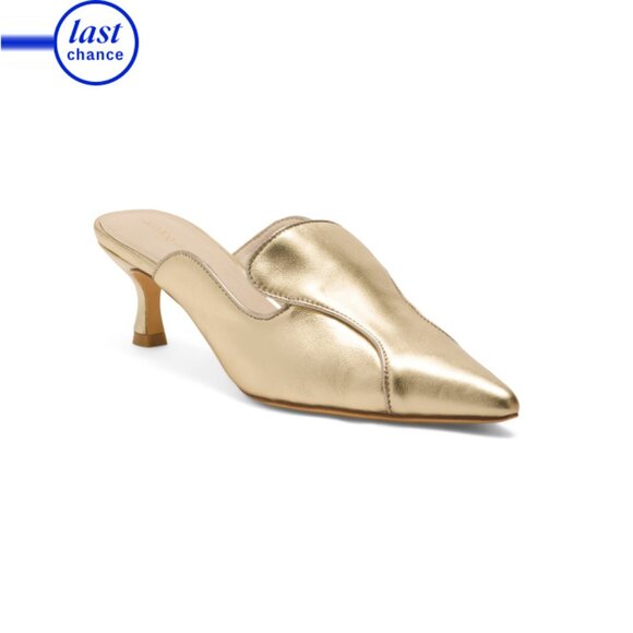 KOKO + PALENKI Gold Metallic Leather Parker Pointy Toe Heels - Picture 1 of 2